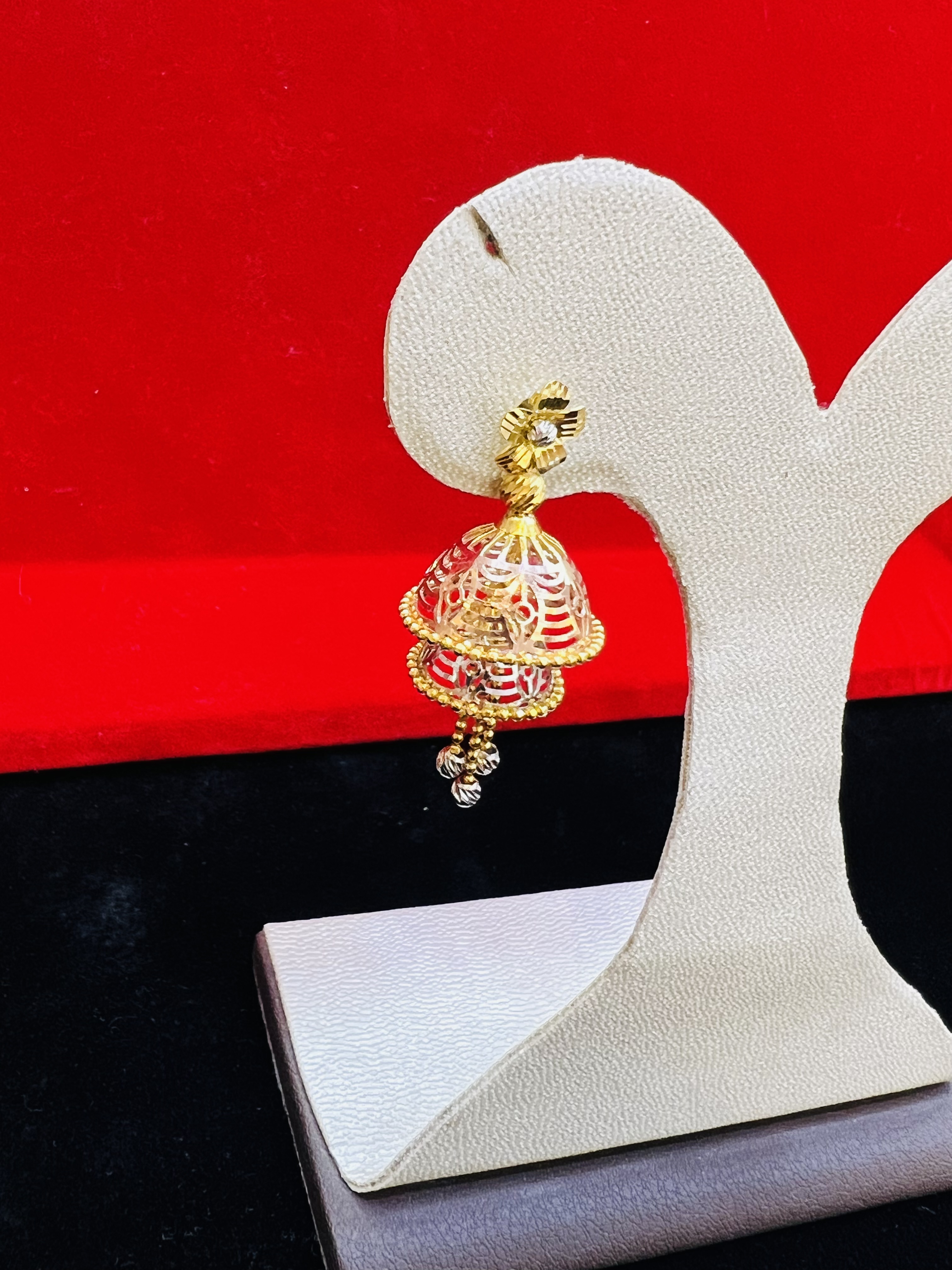 Elegant Tri-Tone Jhumka Drop Earrings - Image 3