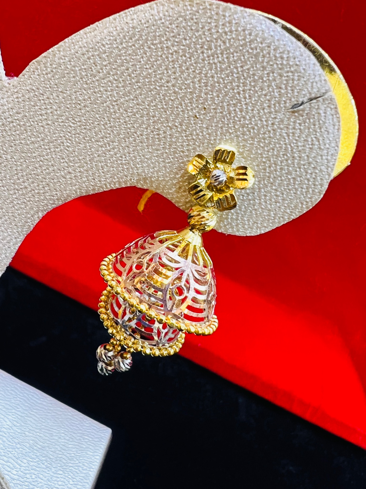 Elegant Tri-Tone Jhumka Drop Earrings - Image 4