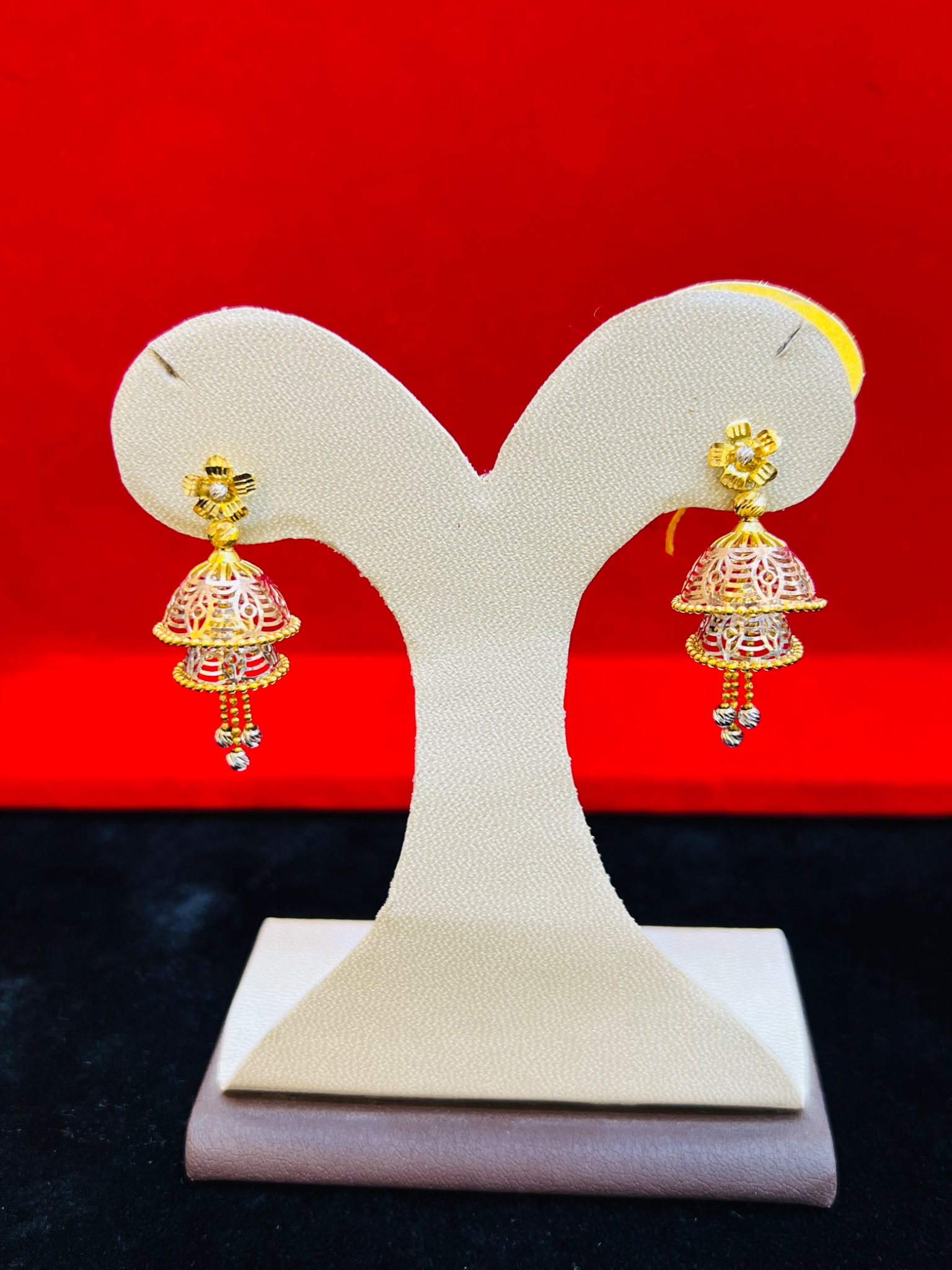 Elegant Tri-Tone Jhumka Drop Earrings - Image 2