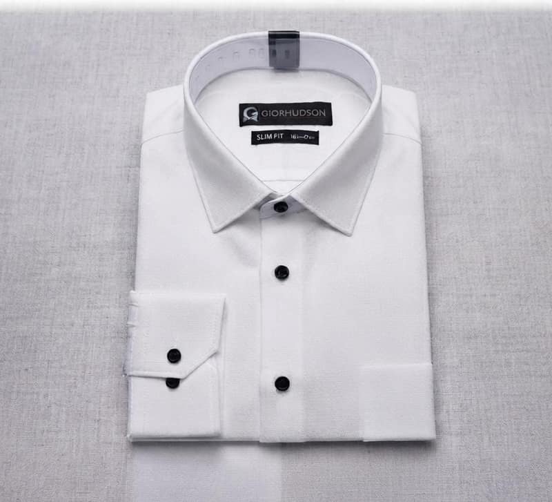 Giorhudson Long Sleeve Formal White Shirt  ( BlackButton)
