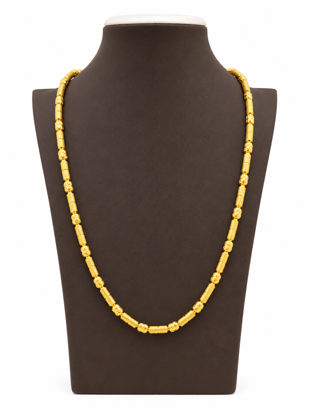 Gold Designer Bead Chain Necklace – Textured Floral Link Pattern