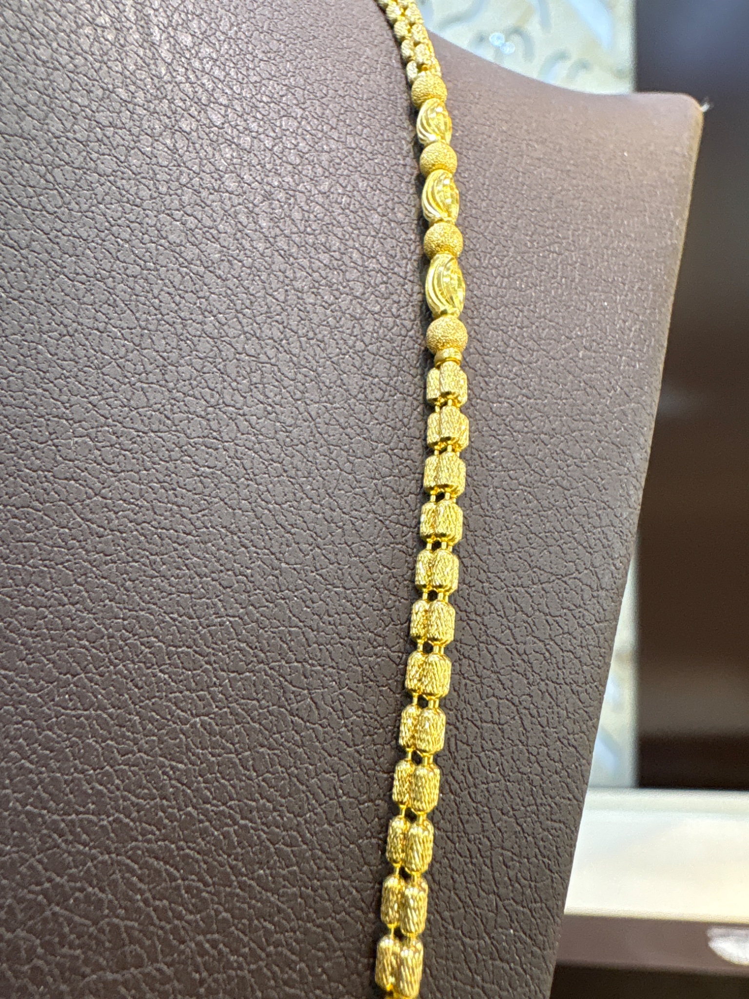 Gold Fancy Bead Chain Necklace – Elegant Traditional Design - Image 3