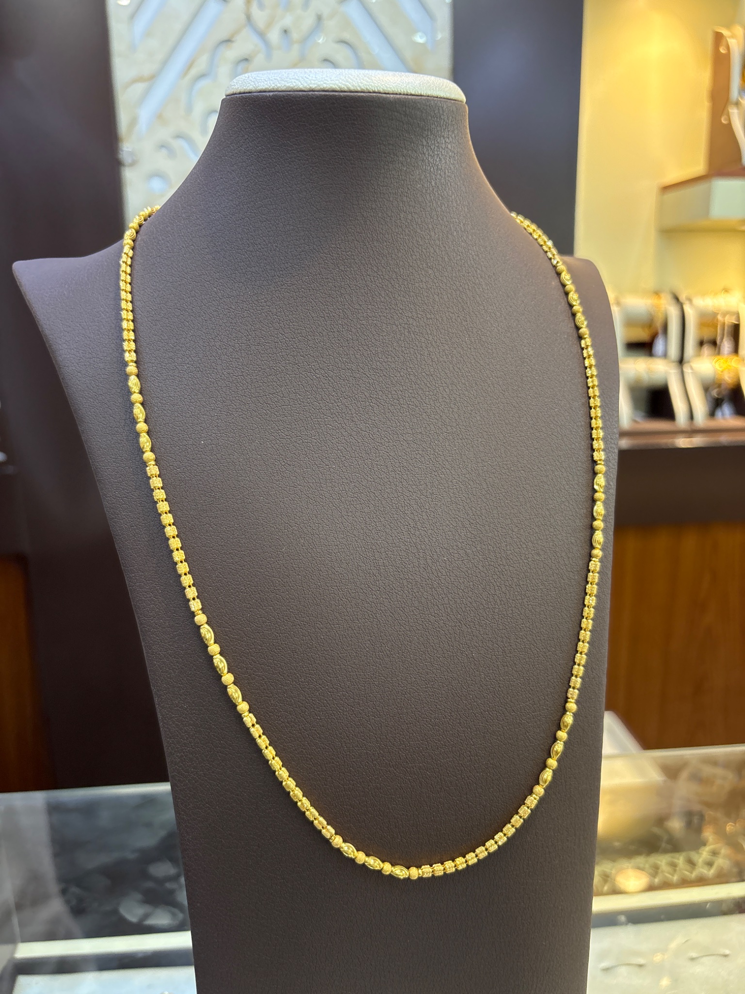 Gold Fancy Bead Chain Necklace – Elegant Traditional Design - Image 2