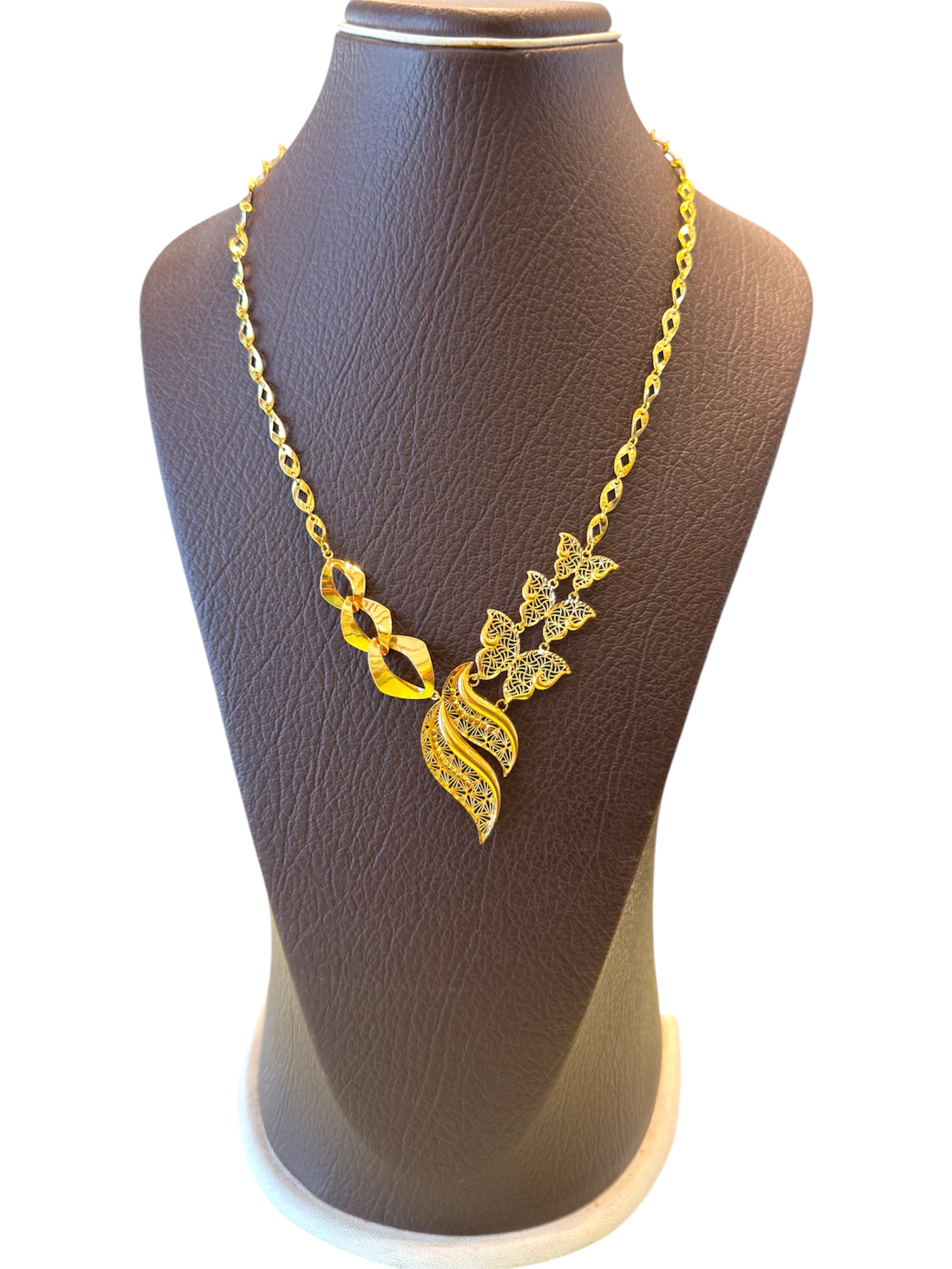 Golden Filigree Leaf & Butterfly Statement Necklace