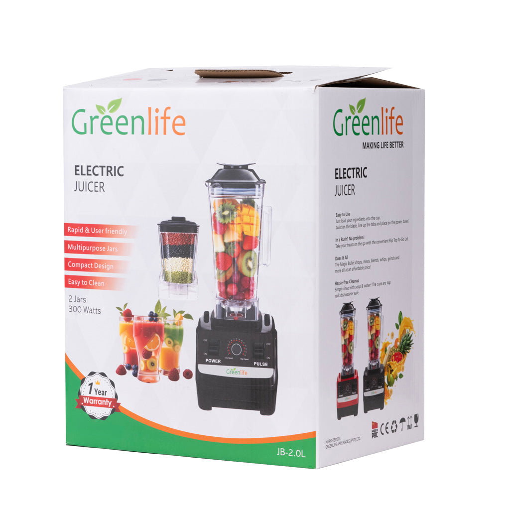 Green Life Electric Juicer Blender 300W 2 Jars (2.0L + 800ml) – Smoothie & Juice Blender - Image 1