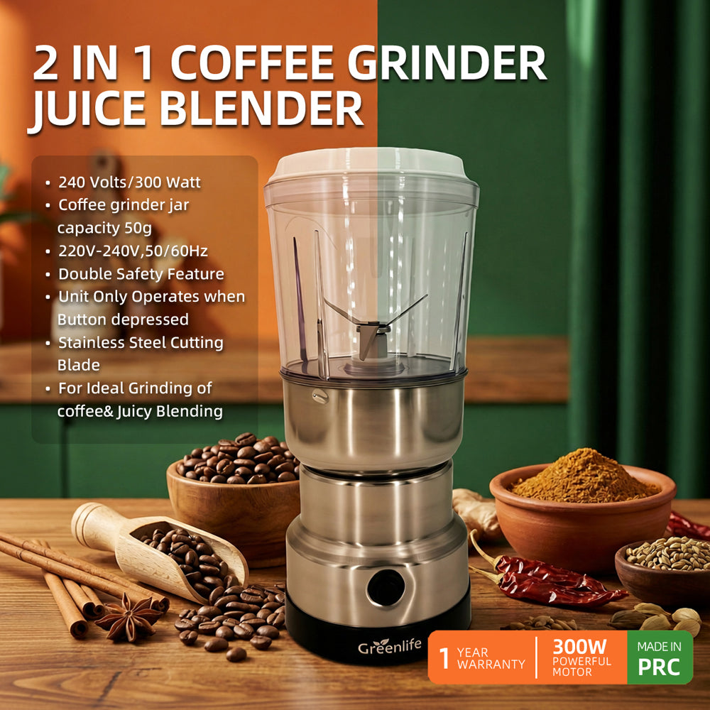 Greenlife 2-in-1 Coffee Grinder & Juice Blender 200W – Stainless Steel Grinder – Spice & Coffee Bean Blender - Image 3