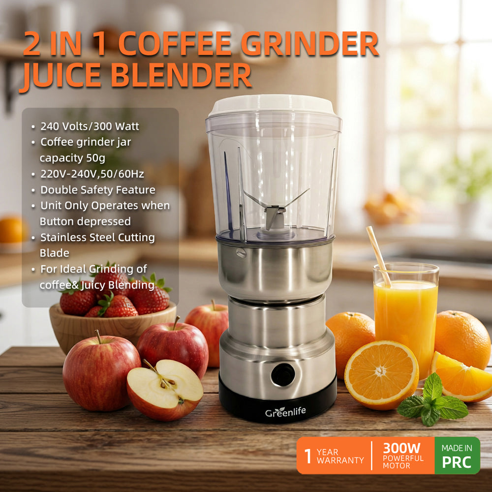 Greenlife 2-in-1 Coffee Grinder & Juice Blender 200W – Stainless Steel Grinder – Spice & Coffee Bean Blender - Image 4