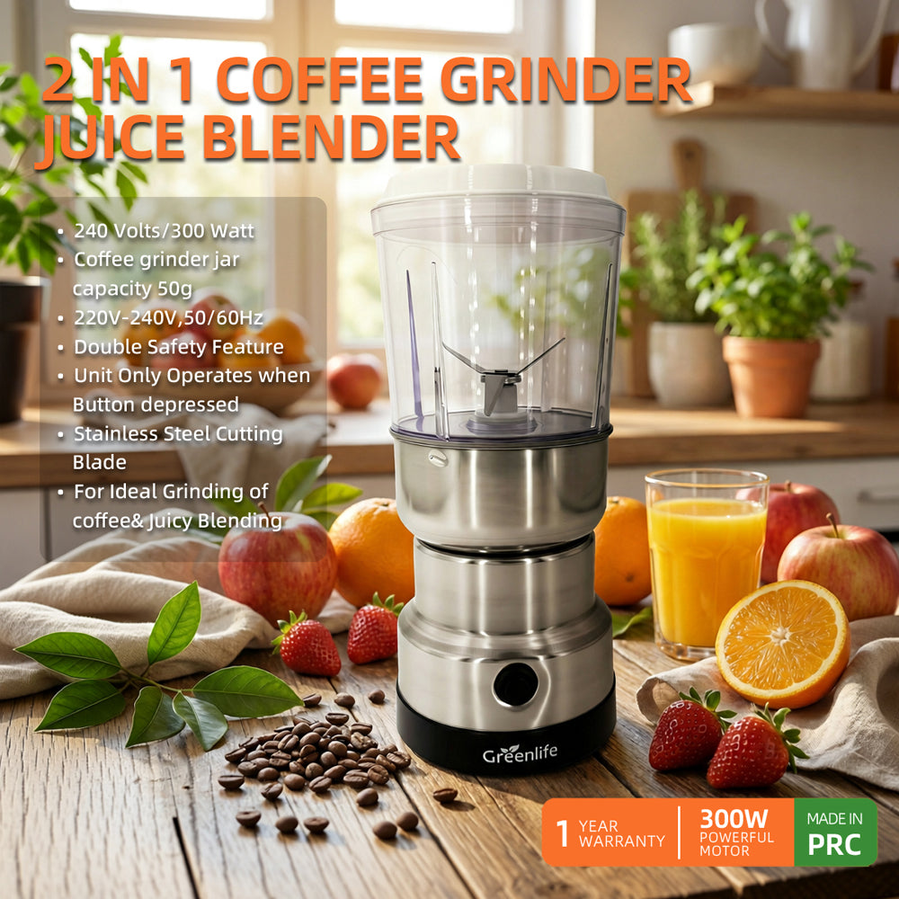 Greenlife 2-in-1 Coffee Grinder & Juice Blender 200W – Stainless Steel Grinder – Spice & Coffee Bean Blender - Image 5
