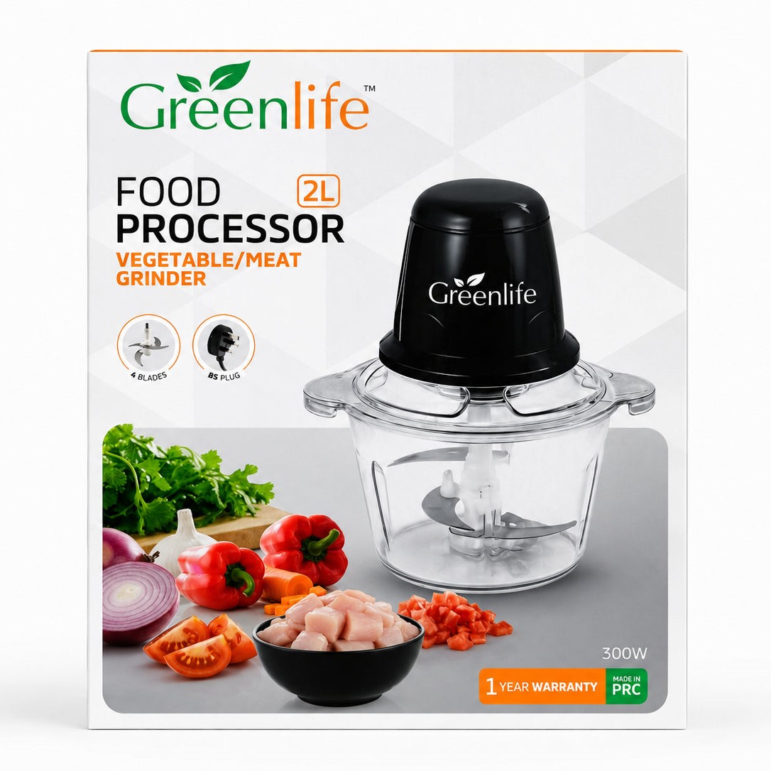 Greenlife 300W 2L Electric Food Processor Vegetable & Meat Grinder with 4 Stainless Steel Blades with Plastic Bowl - Image 1