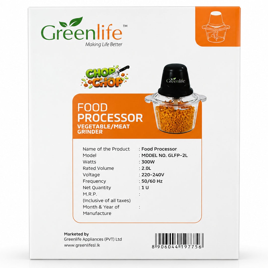Greenlife 300W 2L Electric Food Processor Vegetable & Meat Grinder with 4 Stainless Steel Blades with Plastic Bowl - Image 2