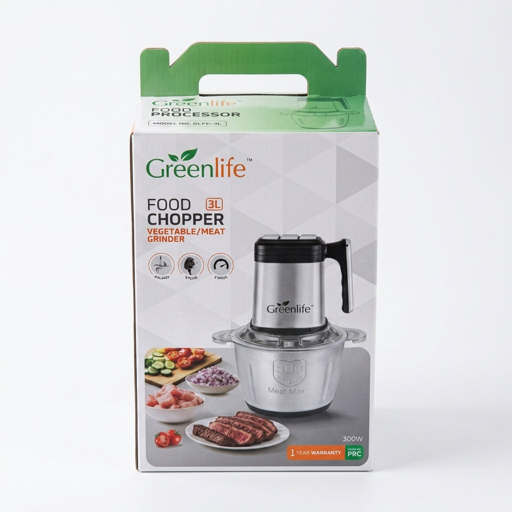 Greenlife 3L Electric Food Chopper – Vegetable & Meat Grinder 300W – 4 Stainless Steel Blades Food Processor - Image 1