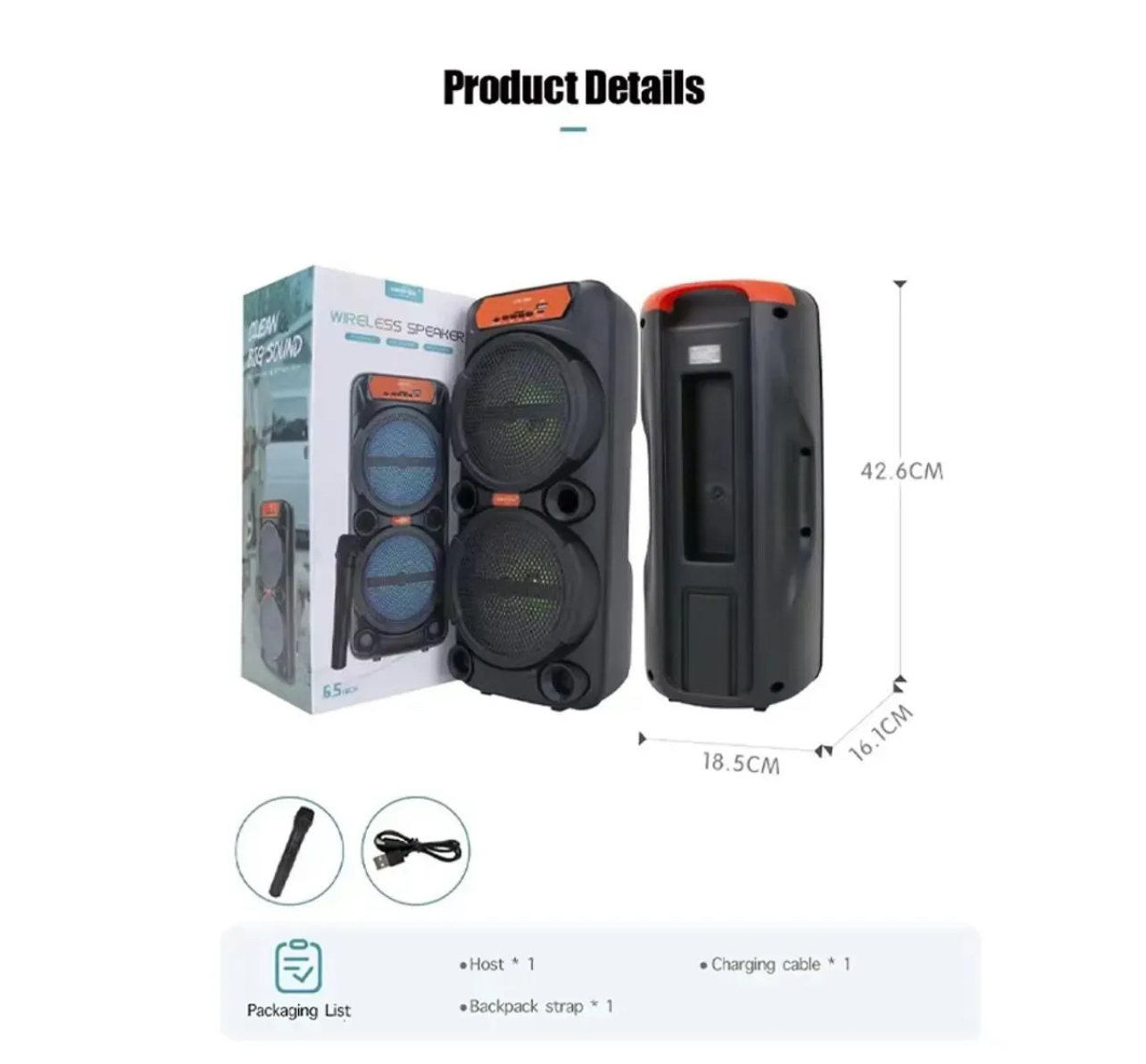 GTS 1880 BT Rechargable Speaker With Mic 6.5IN - Image 2