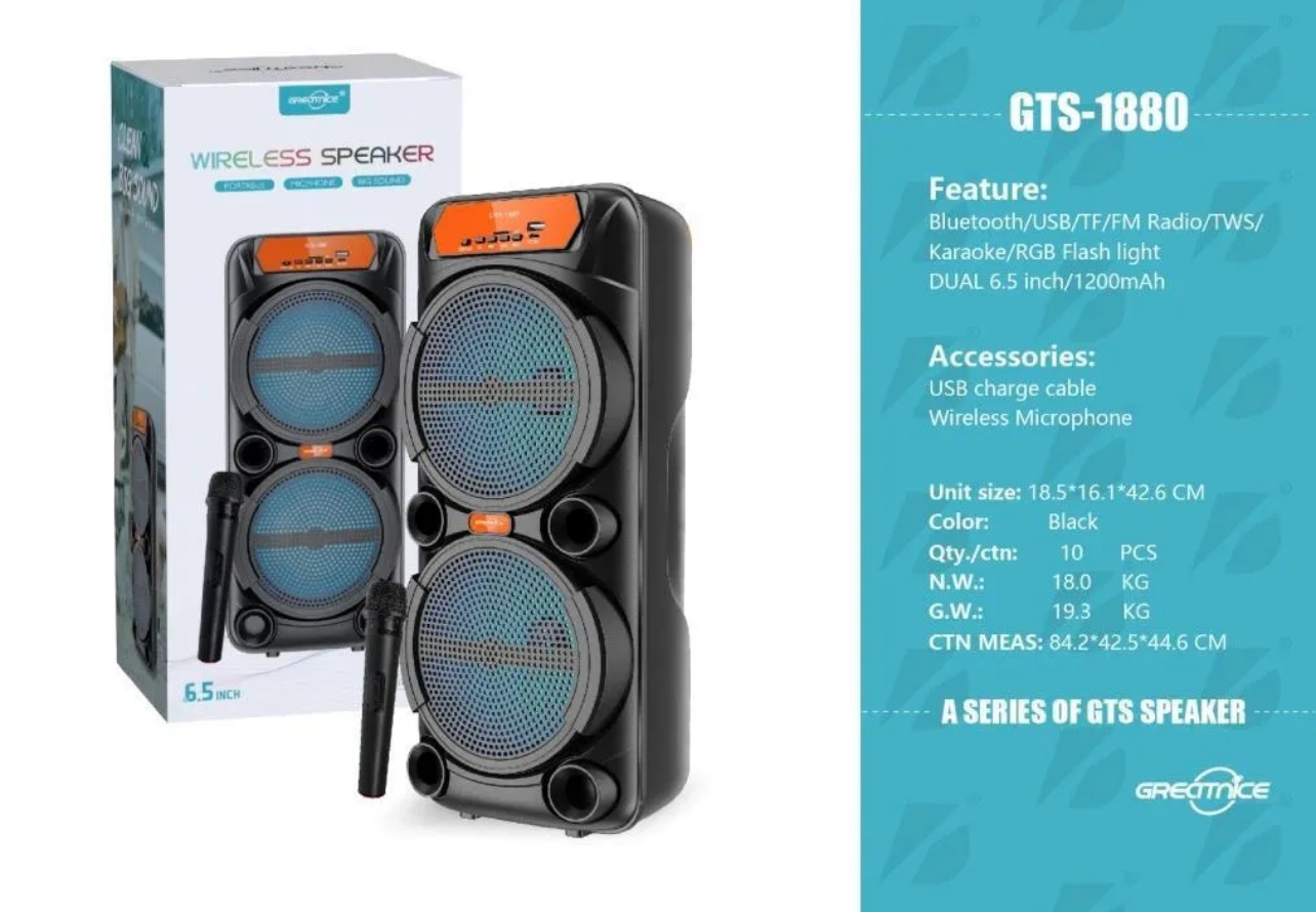 GTS 1880 BT Rechargable Speaker With Mic 6.5IN - Image 3