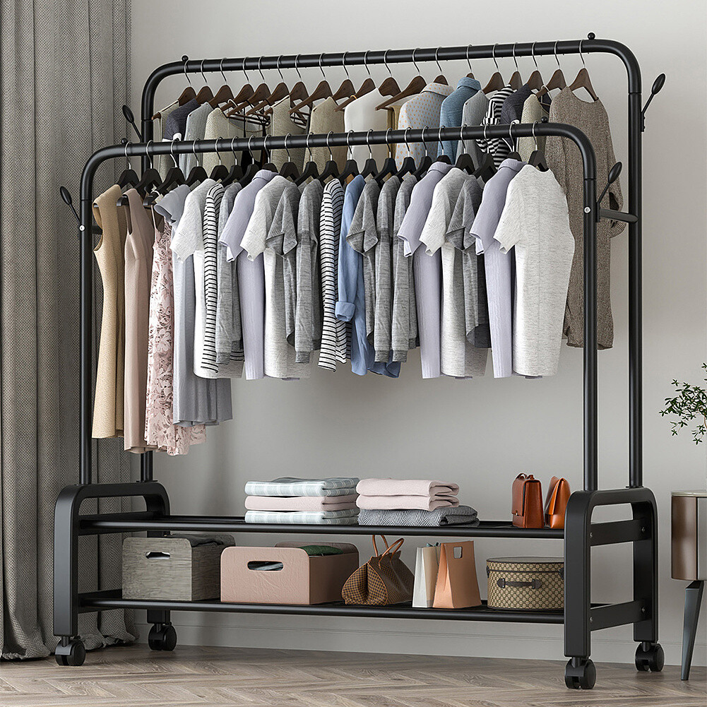 Heavy Duty Clothing Rack Bedroom Cloth Rack Free-standing Clothes Rail Multifunctional Organizer with Shelf Hooks for Coats, Skirts, Shirts, Sweaters - Image 1