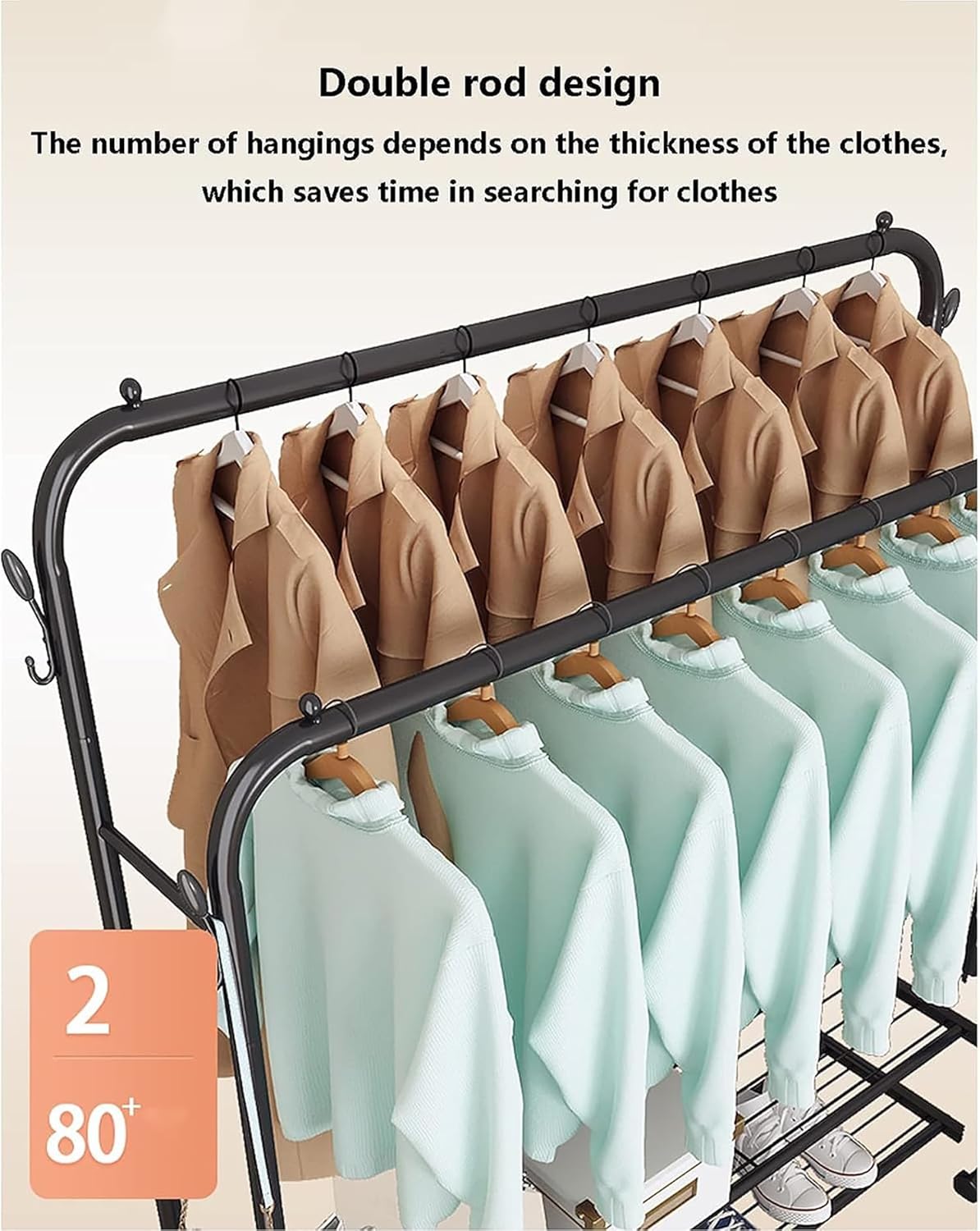Heavy Duty Clothing Rack Bedroom Cloth Rack Free-standing Clothes Rail Multifunctional Organizer with Shelf Hooks for Coats, Skirts, Shirts, Sweaters - Image 3