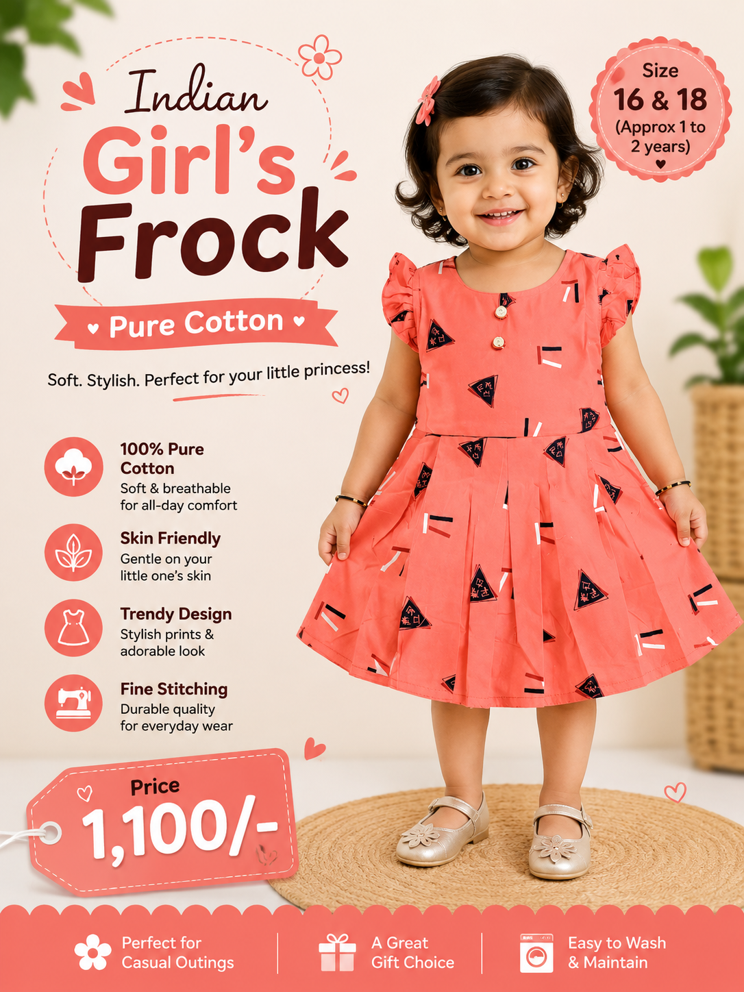 Indian Girl's Pure Cotton Frock - Image 3