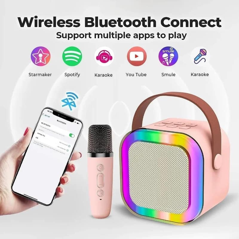K12 Portable Karaoke Speaker with Wireless Microphone – Bluetooth 5.3 PA System with LED Lights