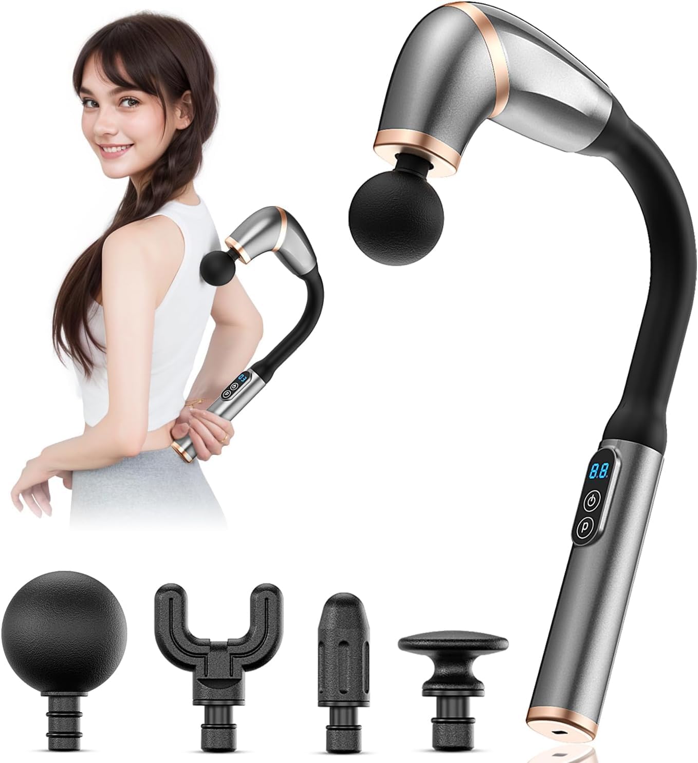 Long Handle Rechargeable Massage Gun – Deep Tissue Handheld Massager for Full-Body Muscle Relief & Recovery - Image 1