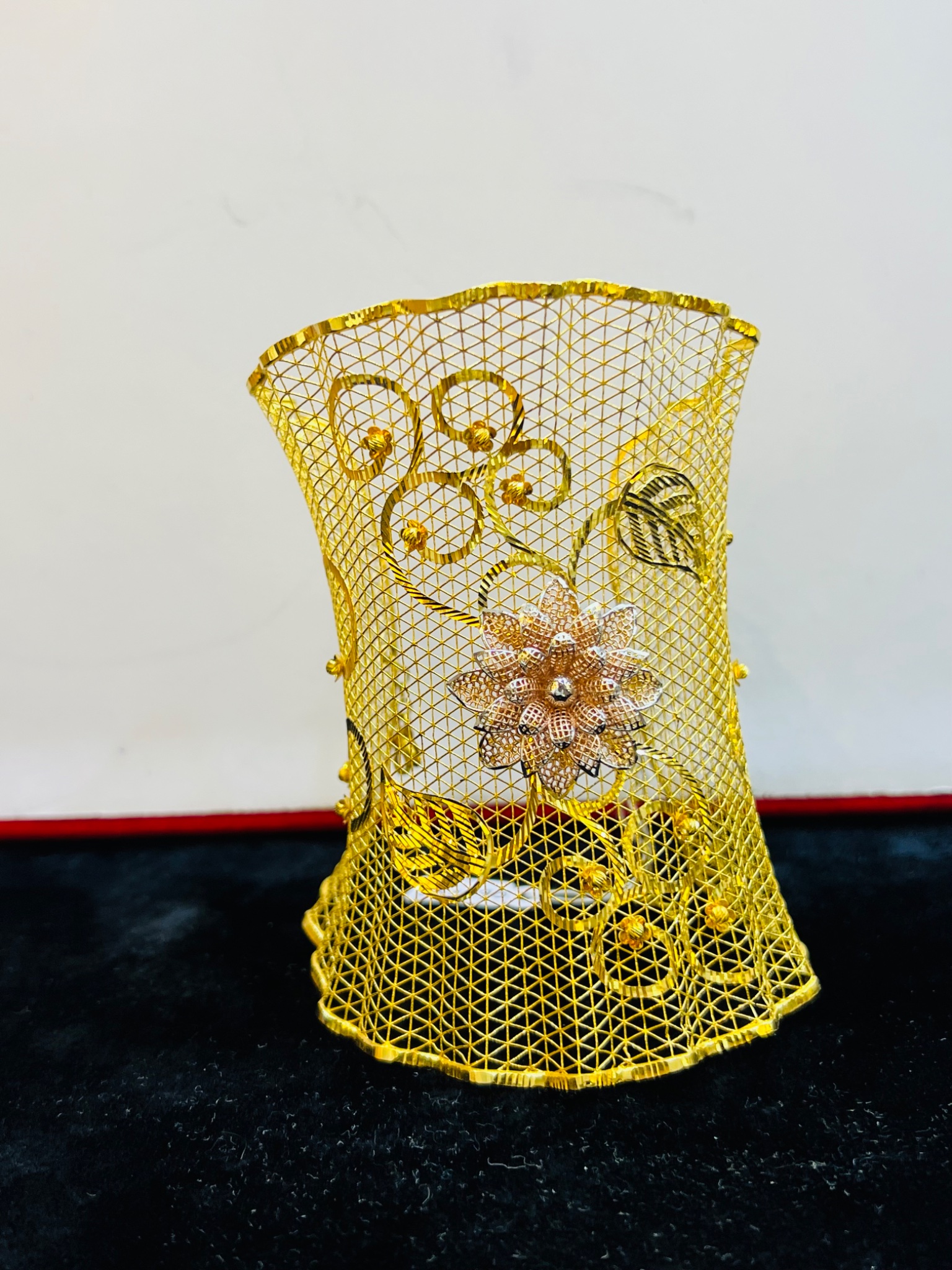 Luxury Gold-Tone Floral Mesh Cuff Bracelet (Sabona) - Image 2