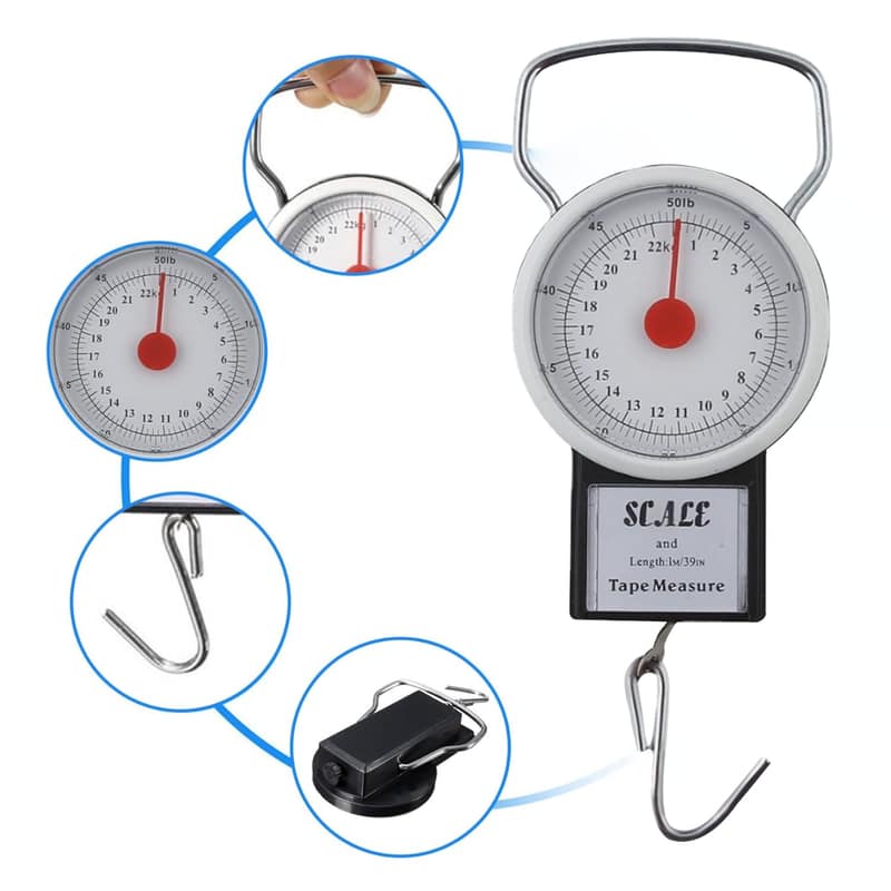 Manual Baggage Scale 22kg with Tape Measure – Portable Travel Luggage Weighing Scale