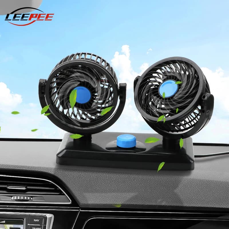 Mitchell Dual Head Vehicle Fan | 360° Rotatable 12V Cooling Fan for Dashboard with 2-Speed Control