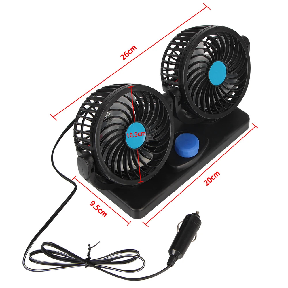 Mitchell Dual Head Vehicle Fan | 360° Rotatable 12V Cooling Fan for Dashboard with 2-Speed Control - Image 3