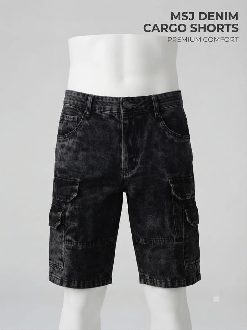 MSJ Premium Denim Cargo Shorts - Black