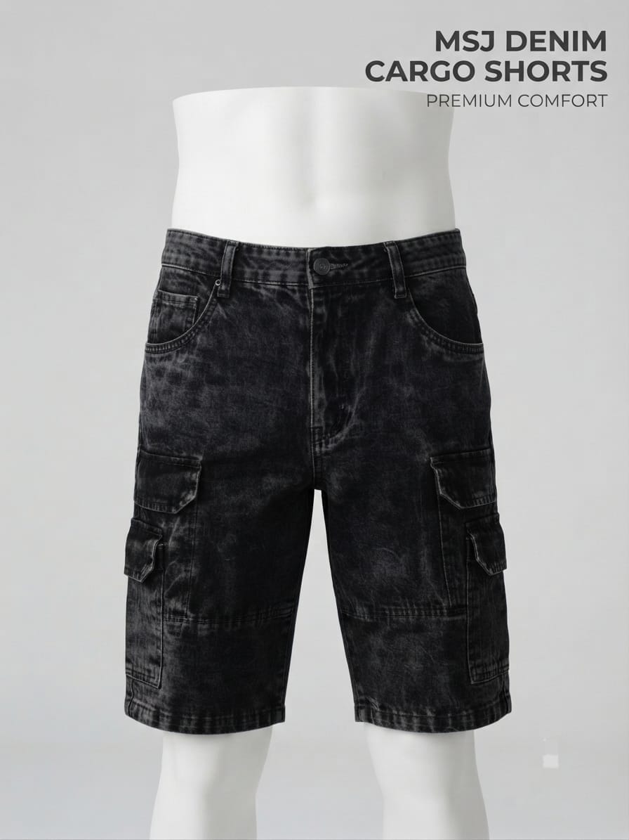 MSJ Premium Denim Cargo Shorts - Black