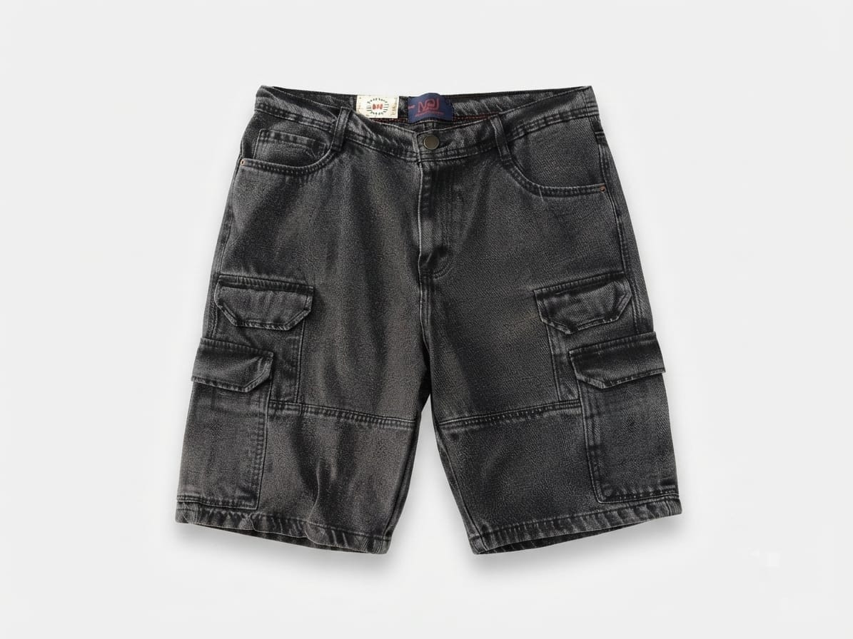 MSJ Premium Denim Cargo Shorts - Black - Image 4