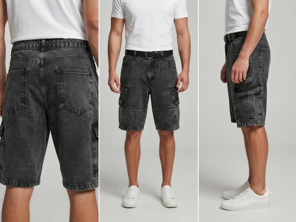 MSJ Premium Denim Cargo Shorts - Black - Image 3