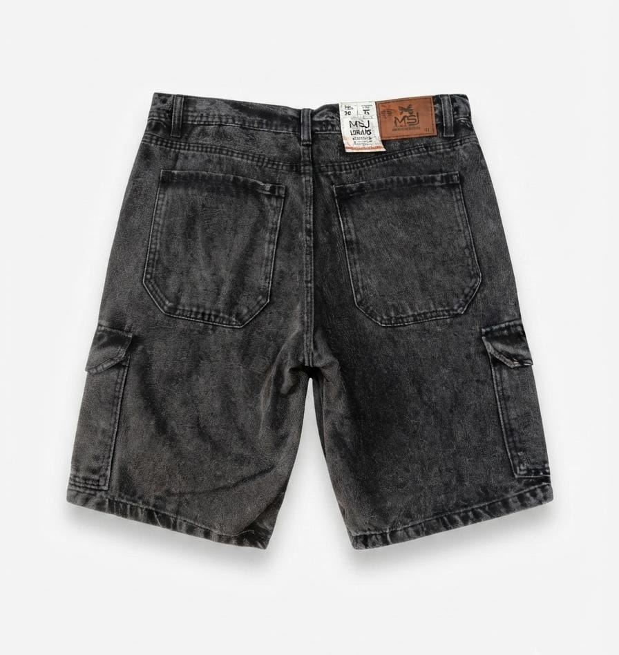 MSJ Premium Denim Cargo Shorts - Black - Image 2