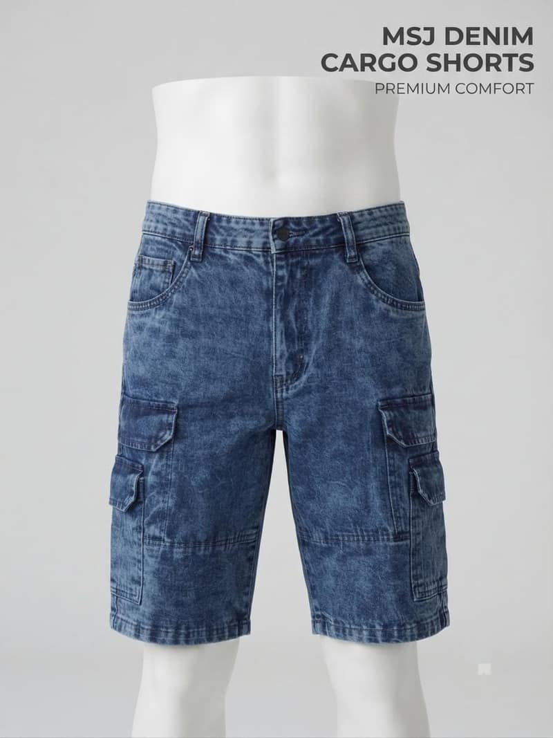 MSJ Premium Denim Cargo Shorts - Blue