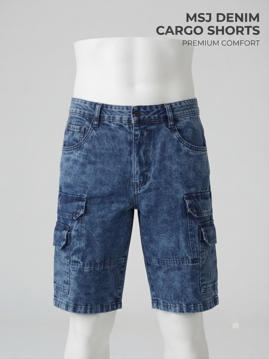 MSJ Premium Denim Cargo Shorts - Blue