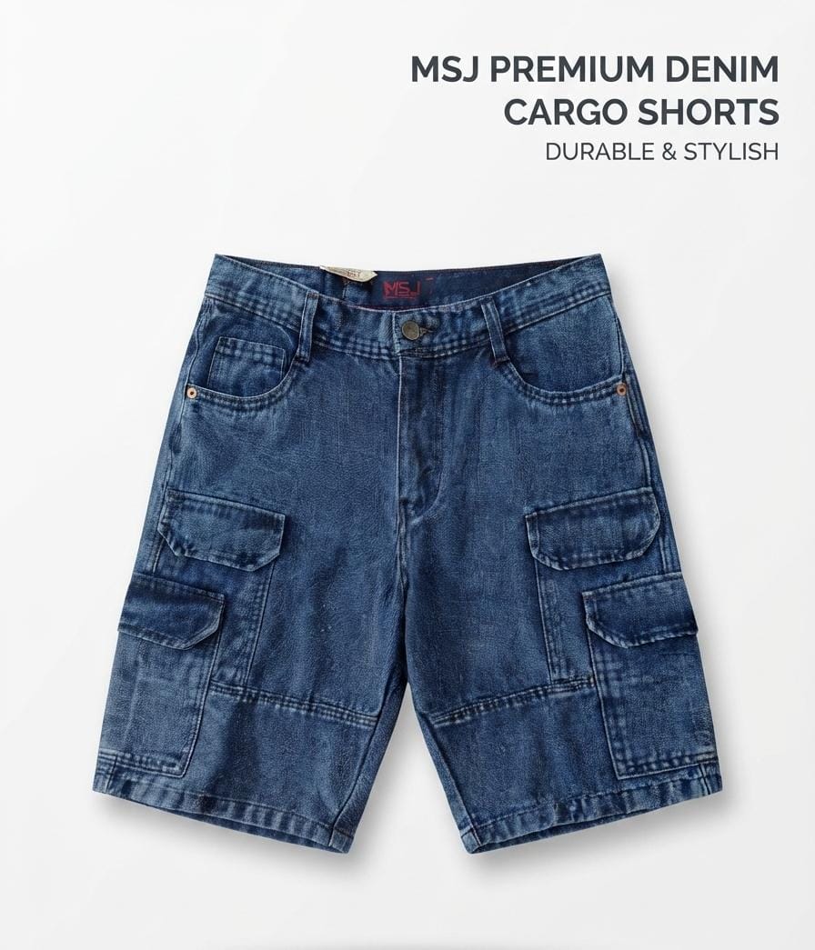 MSJ Premium Denim Cargo Shorts - Blue - Image 3