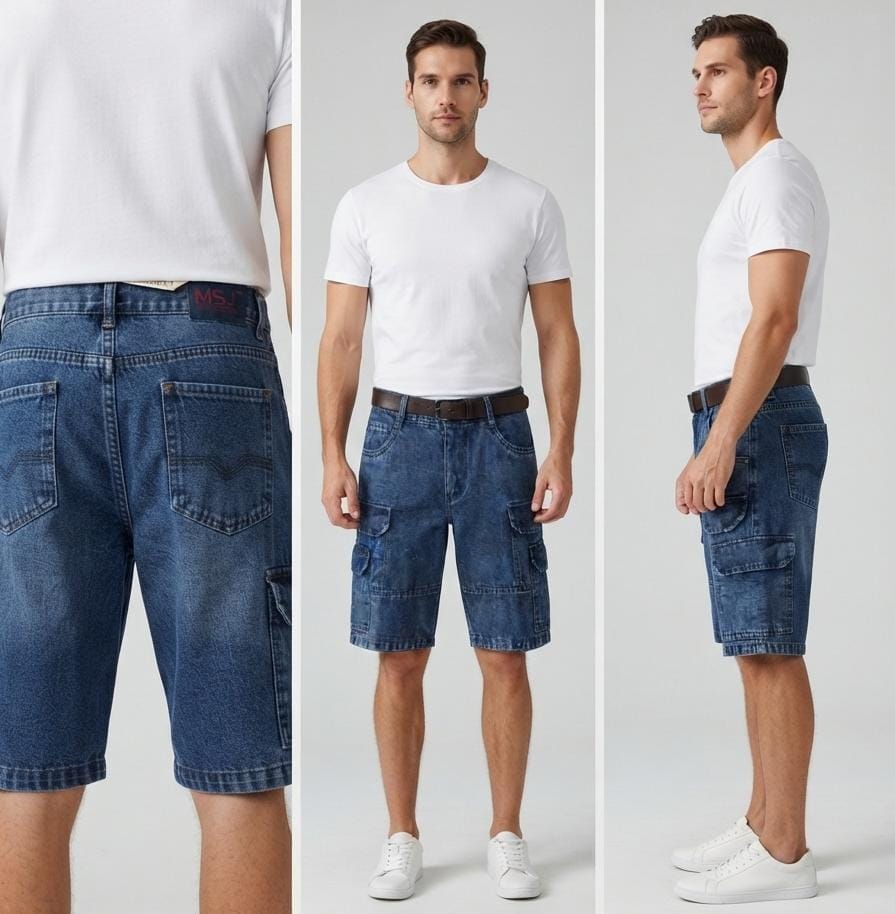 MSJ Premium Denim Cargo Shorts - Blue - Image 2