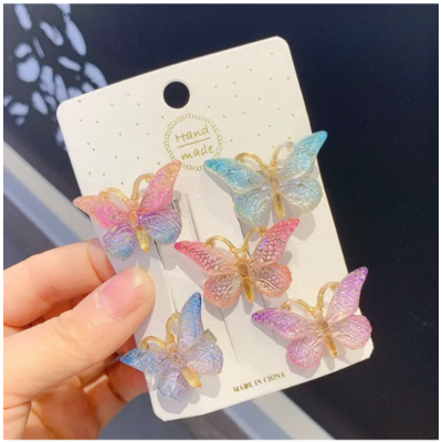 Pcs Colorful Gradient Crystal Butterfly Hair Clips Set - Cute 3D Moving Wings Hairpins, Elegant Fashion Headwear Accessories for Girls, Kids & Kids Birthday Gifts - PINK - Image 2