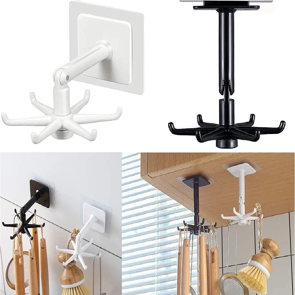 Plastic 360° Rotating Self-Adhesive Waterproof Wall Mounted Rotary Hook Rack with 6-Claw Hanging Storage Organizer - Image 1
