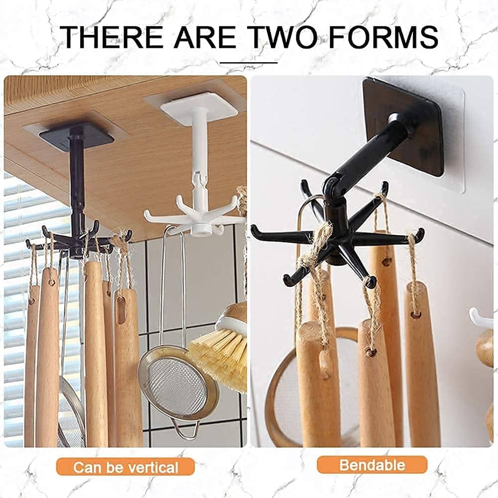 Plastic 360° Rotating Self-Adhesive Waterproof Wall Mounted Rotary Hook Rack with 6-Claw Hanging Storage Organizer - Image 3