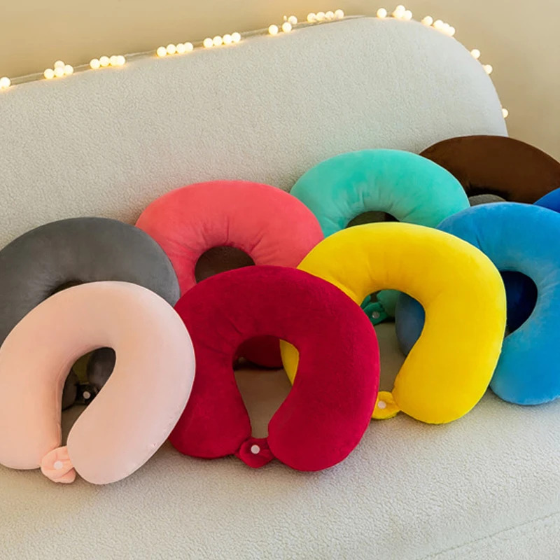 Portable U-Shape Travel Neck Pillow with PP Cotton Cervical Support Comfortable Soft Massage Pillow
