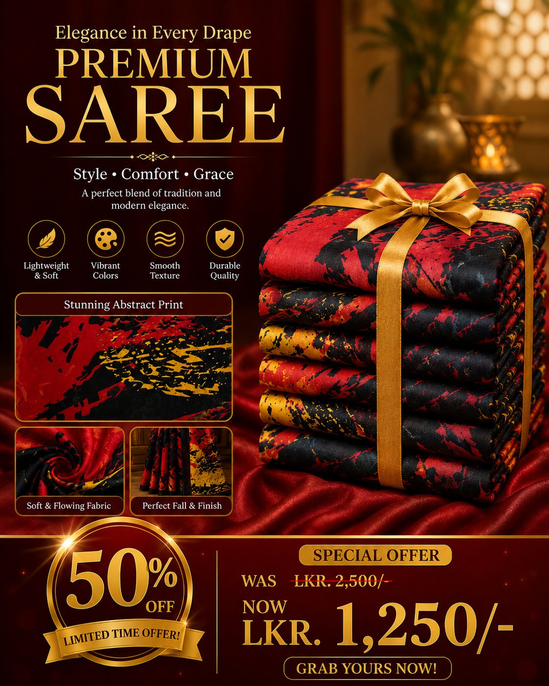 PREMIUM ABSTRACT PRINT SAREE - Image 2