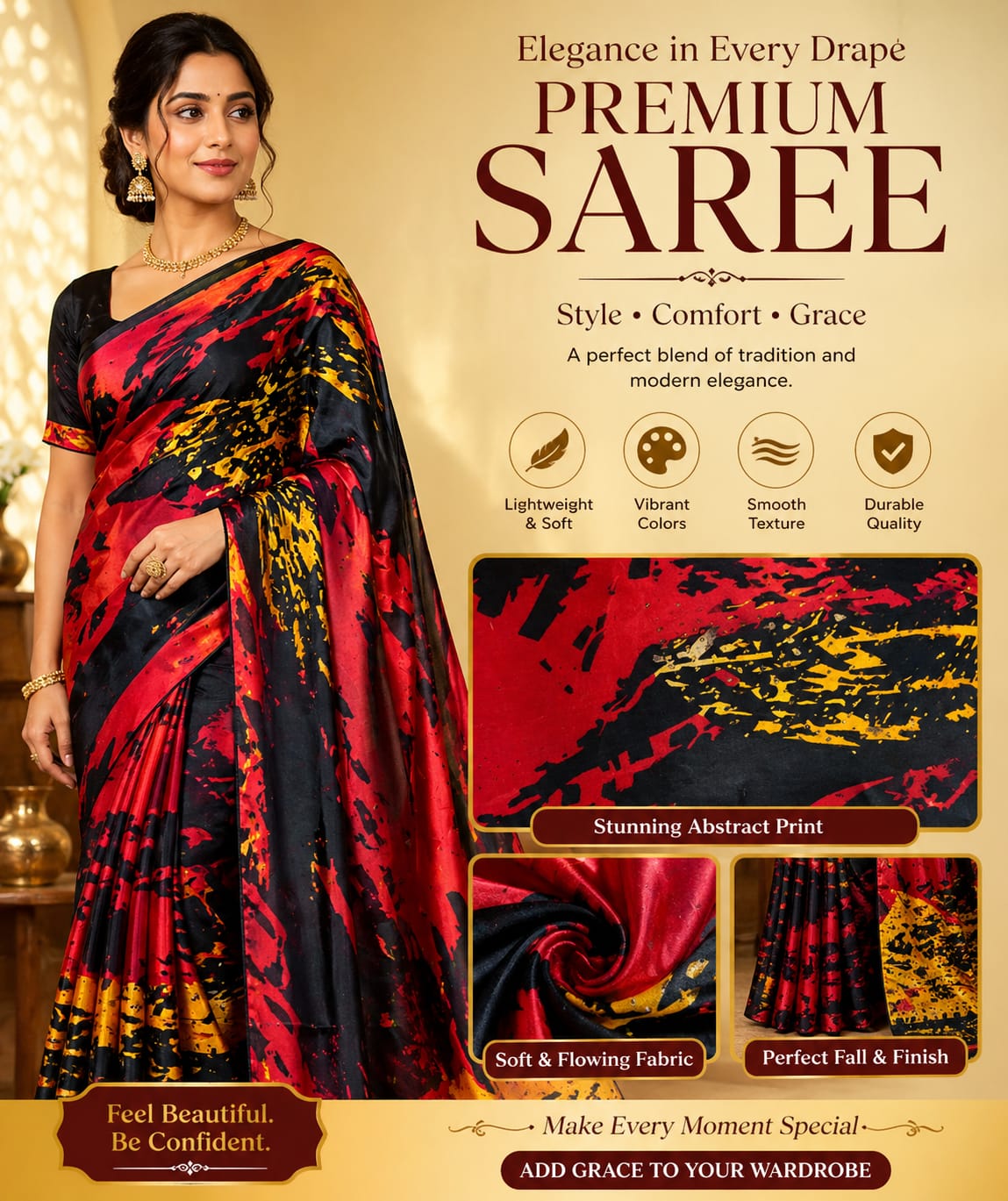 PREMIUM ABSTRACT PRINT SAREE - Image 3