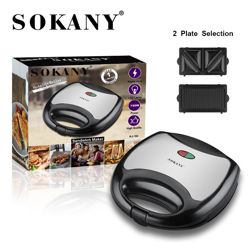 Sokany KJ-102 Sandwich Maker – 750W with Non-Stick Plates & Thermostat Control – Electric Bread Toaster - Image 1