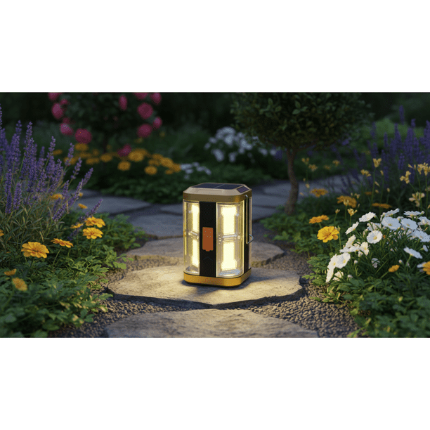Solar LED Lamp with 4 Powerful Warm Lights & Integrated Solar Panel – Outdoor Camping Waterproof Garden Light - Image 2