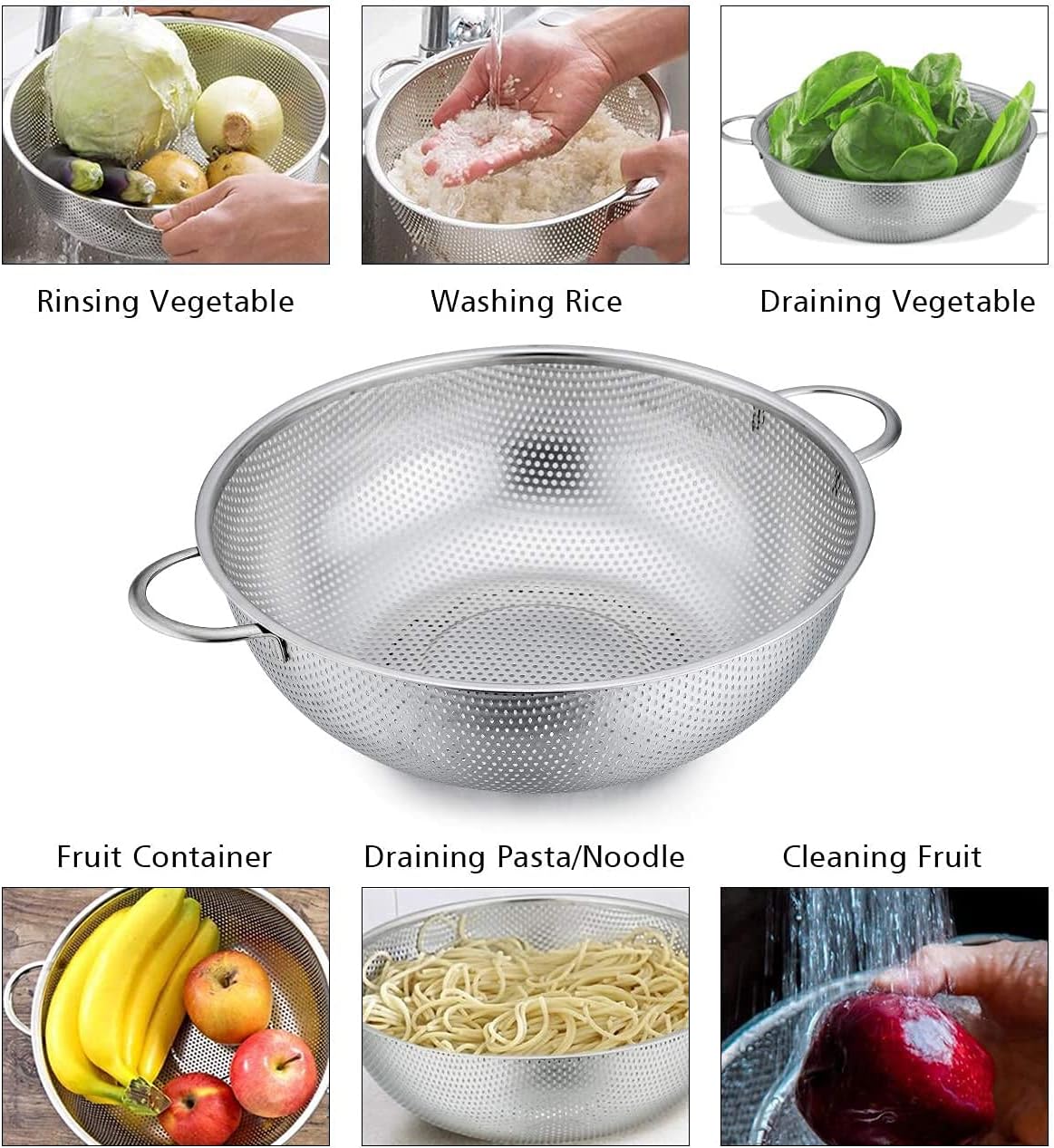 Stainless Steel Colander / Strainer Fruits & Vegetables Washing Bowl Good Quality Drainer Basket - Image 3