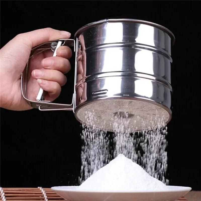 Stainless Steel Flour Sifter Food Strainer Hand-held Reusable Sieve for Flour Cup Shaker With Measuring Scale For Flour Icing Sugar Sifter - Image 1