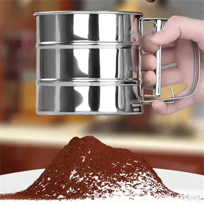 Stainless Steel Flour Sifter Food Strainer Hand-held Reusable Sieve for Flour Cup Shaker With Measuring Scale For Flour Icing Sugar Sifter - Image 5