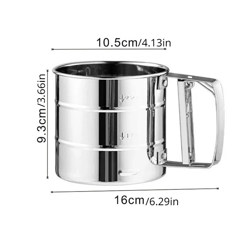 Stainless Steel Flour Sifter Food Strainer Hand-held Reusable Sieve for Flour Cup Shaker With Measuring Scale For Flour Icing Sugar Sifter - Image 2