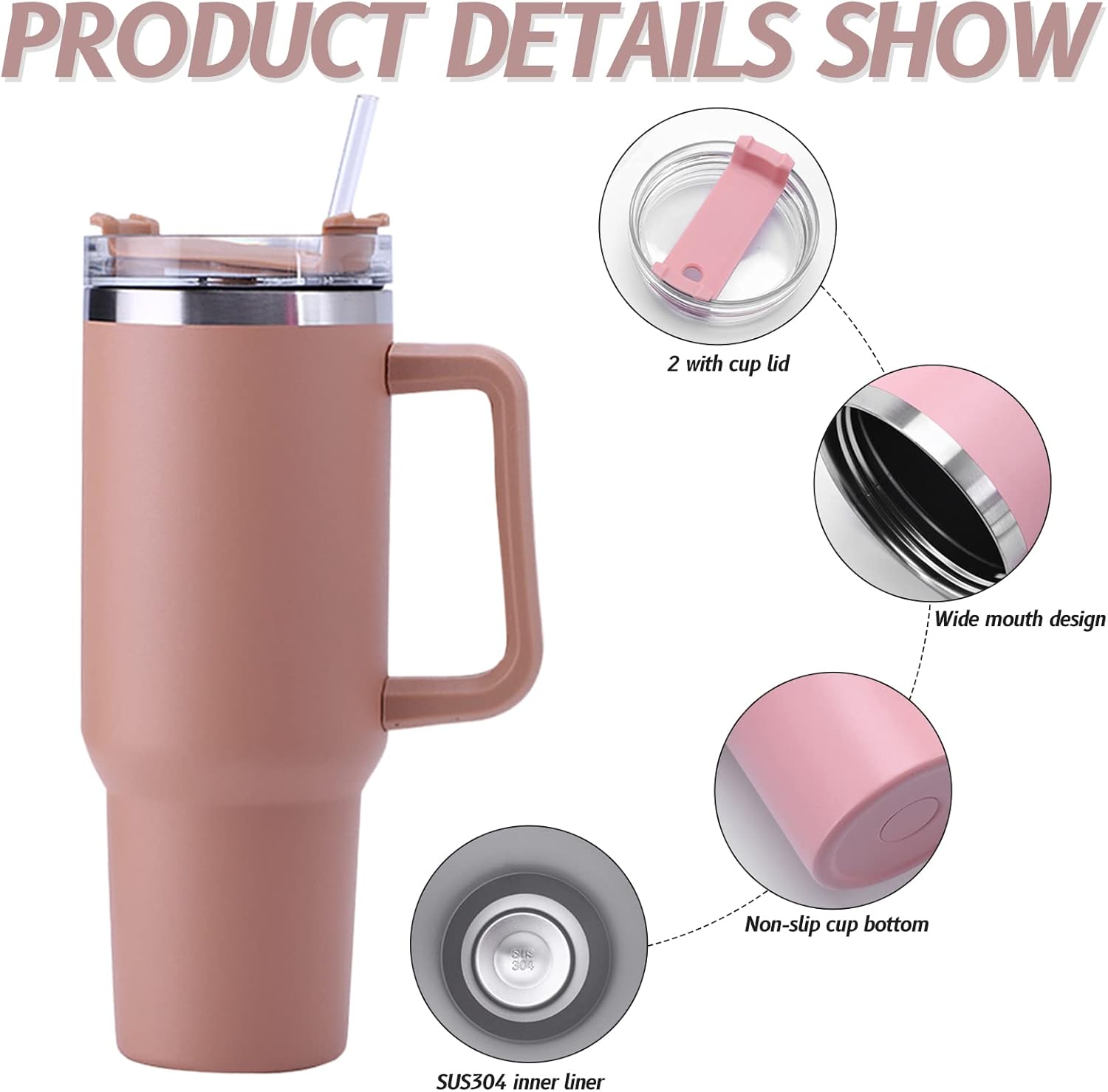 Stainless Steel Vacuum Insulated Tumbler with Handle & Straw – 40oz Leakproof Travel Mug - Image 2