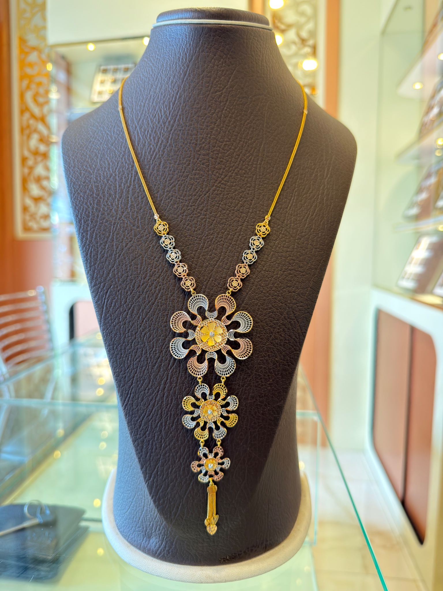 Tri-Color Gold Filigree Flower Cascade - Image 3