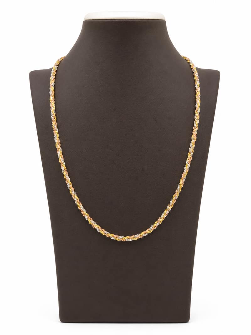 Tri-Color Twisted Gold Chain Necklace – Elegant Three-Tone Design